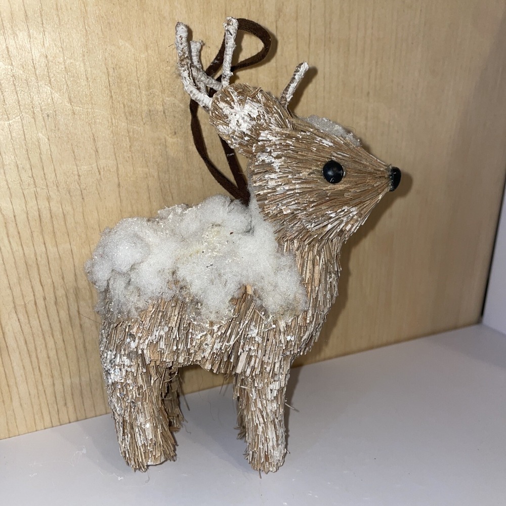 Vintage Natural Brown Brush & White 6.5" Reindeer Deer Figurine Ornament - Picture 2 of 7